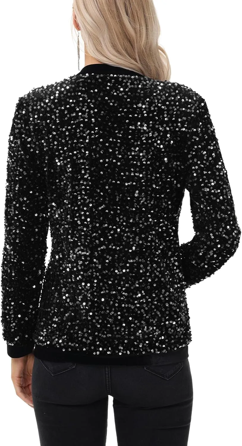 Anna-Kaci Women's Sparkly Sequin Cardigan Long Sleeve Open Front Glitter Party Sequin Blazer Jacket