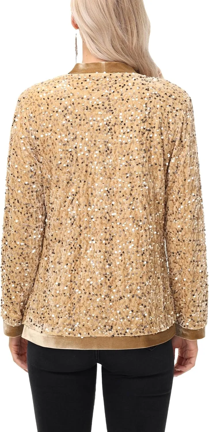 Anna-Kaci Women's Sparkly Sequin Cardigan Long Sleeve Open Front Glitter Party Sequin Blazer Jacket