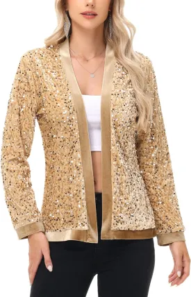 Anna-Kaci Women's Sparkly Sequin Cardigan Long Sleeve Open Front Glitter Party Sequin Blazer Jacket