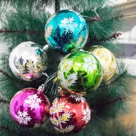 Christmas Snowflake Multicolor Ball For Hanging - Pack of 6