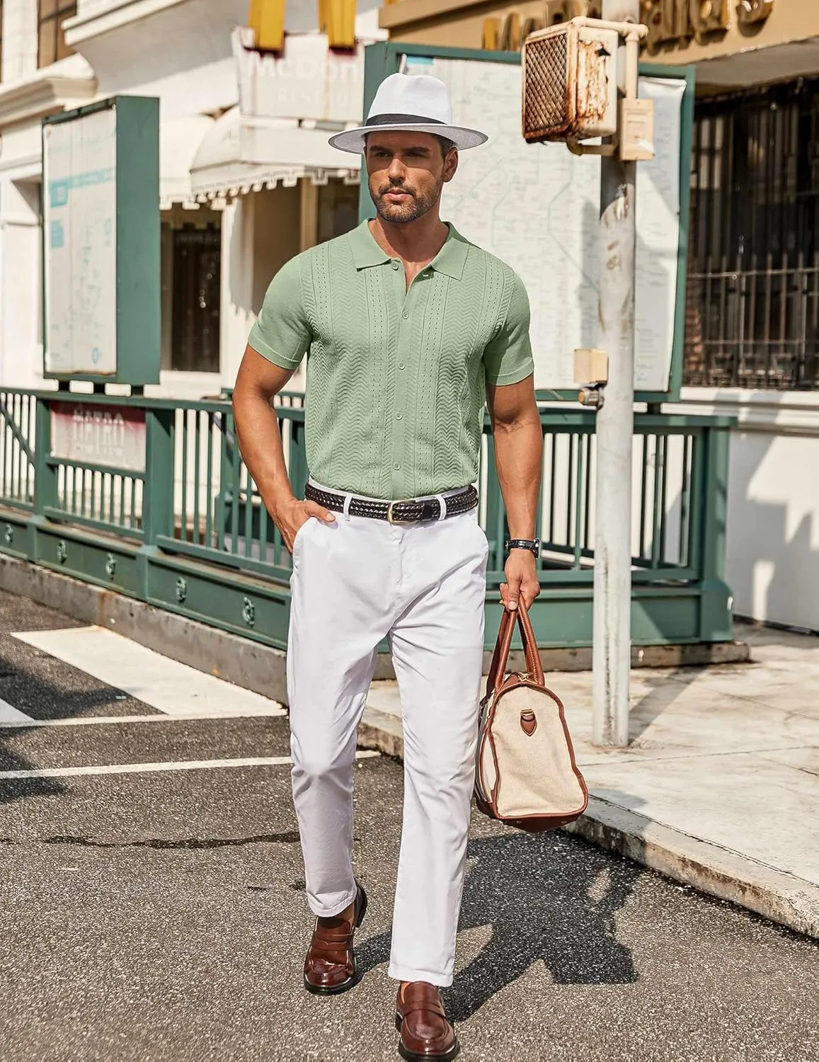 COOFANDY Mens Knit Button Down Shirt Short Sleeve Summer Casual Shirts Vintage Beach Vacation Shirts