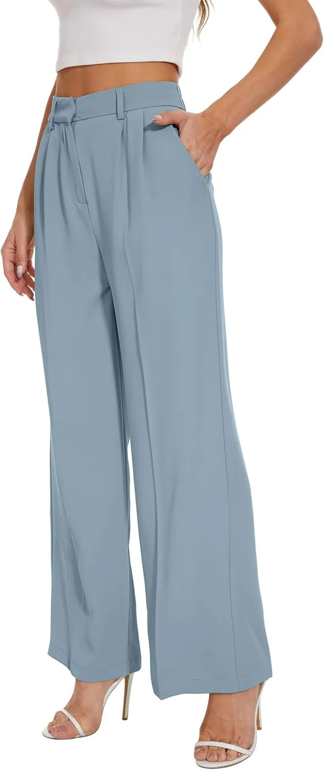 FUNYYZO Wide Leg Pants Women's High Elastic Waisted in The Back Business Work Trousers Long Straight Suit Pants