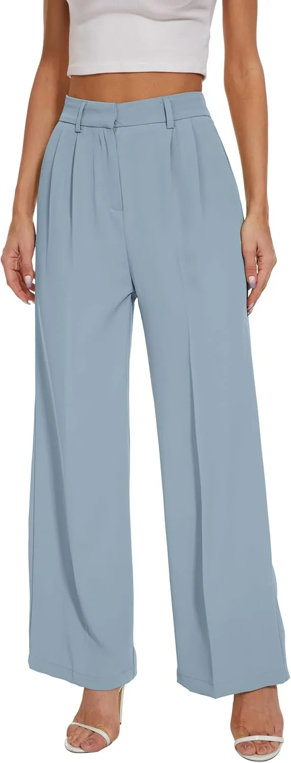 FUNYYZO Wide Leg Pants Women's High Elastic Waisted in The Back Business Work Trousers Long Straight Suit Pants