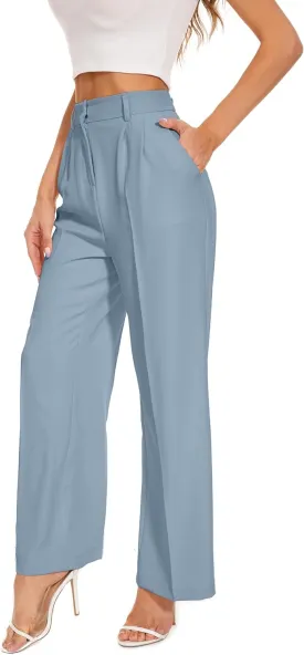 FUNYYZO Wide Leg Pants Women's High Elastic Waisted in The Back Business Work Trousers Long Straight Suit Pants