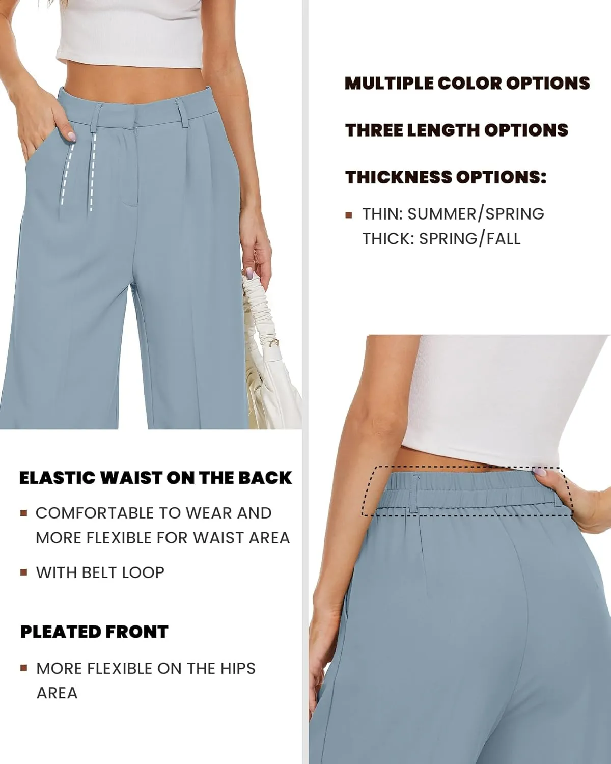 FUNYYZO Wide Leg Pants Women's High Elastic Waisted in The Back Business Work Trousers Long Straight Suit Pants
