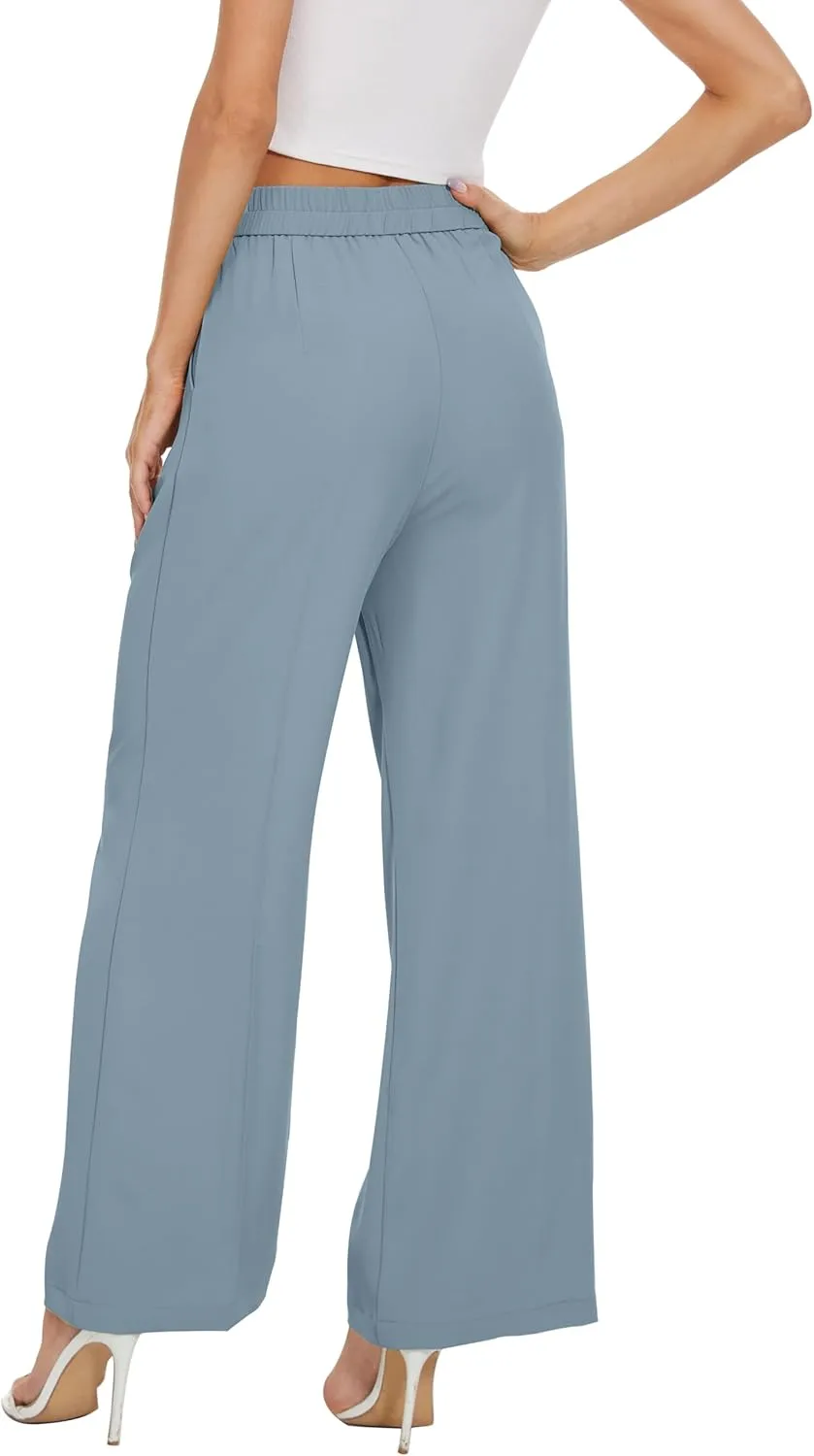 FUNYYZO Wide Leg Pants Women's High Elastic Waisted in The Back Business Work Trousers Long Straight Suit Pants