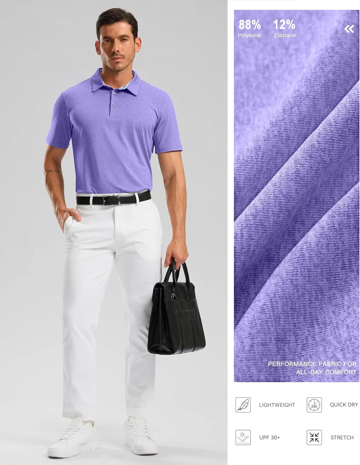 Golf Polo Shirts Short Sleeve Dry Fit Performance Moisture Wicking Collared Heather Polo Casual Athletic Business