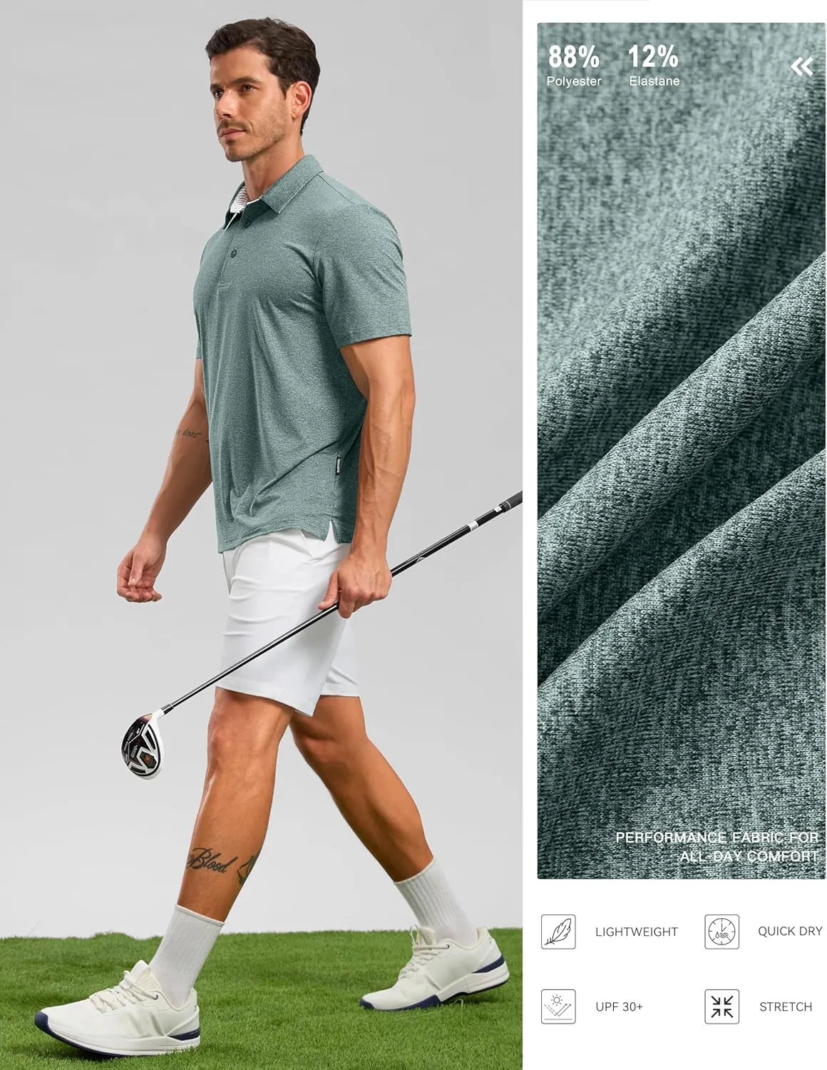 Golf Polo Shirts Short Sleeve Dry Fit Performance Moisture Wicking Collared Heather Polo Casual Athletic Business