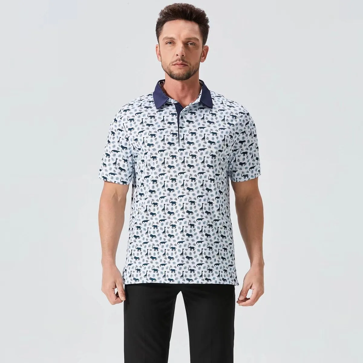 Golf Shirts for Men Dry Fit Performance Print Short Sleeve Moisture Wicking Golf Polo Shirts
