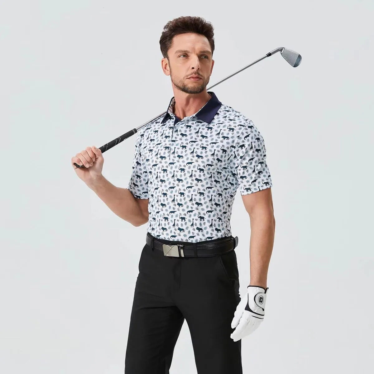 Golf Shirts for Men Dry Fit Performance Print Short Sleeve Moisture Wicking Golf Polo Shirts