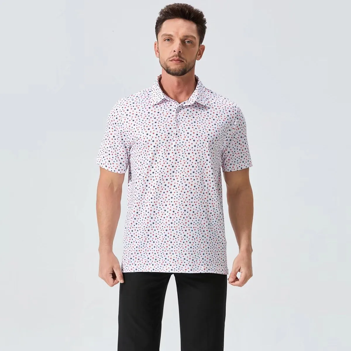 Golf Shirts for Men Dry Fit Performance Print Short Sleeve Moisture Wicking Golf Polo Shirts