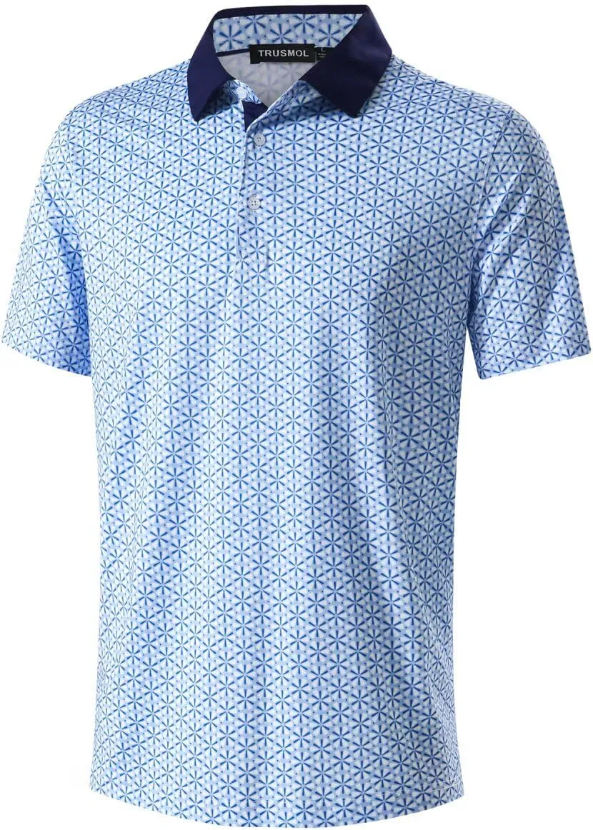 Golf Shirts for Men Dry Fit Performance Print Short Sleeve Moisture Wicking Golf Polo Shirts