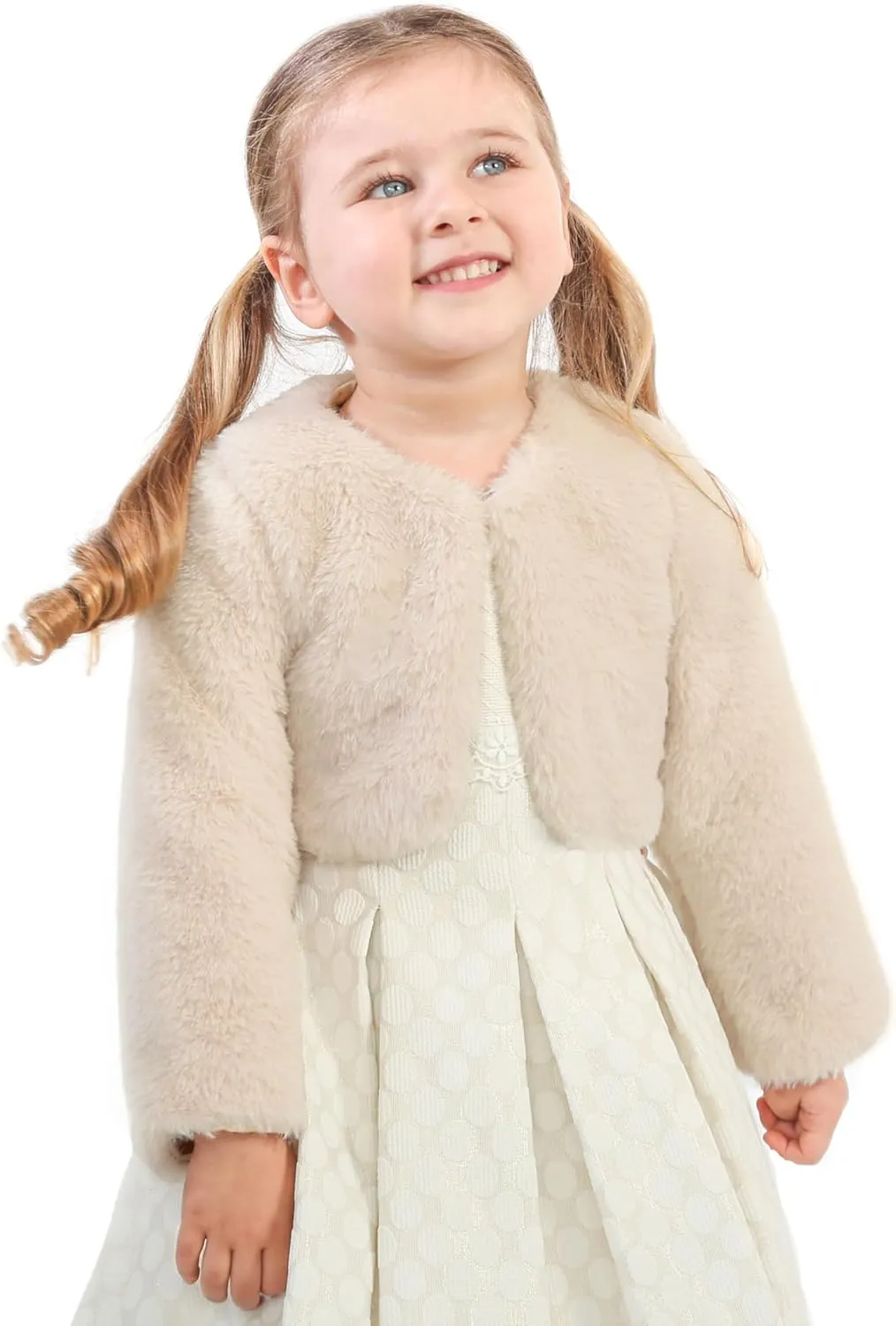 Lilax Girls Cozy Faux Fur Long Sleeve Crew Neck Dress Coat