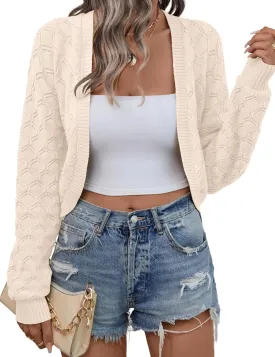 LOMON Womens Cropped Cardigan Bolero Shrugs for Dresses Knit Open Front Long Sleeve Sweater