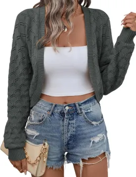 LOMON Womens Cropped Cardigan Bolero Shrugs for Dresses Knit Open Front Long Sleeve Sweater