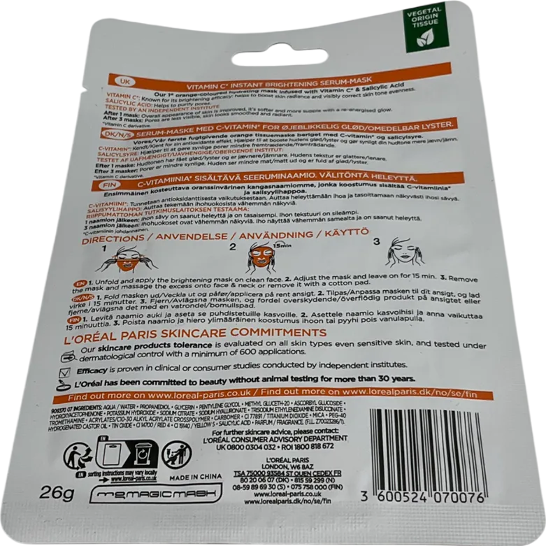 L'Oreal Instant Brightening Serum Mask Infused With Vitamin C And Salicylic Acid 26g