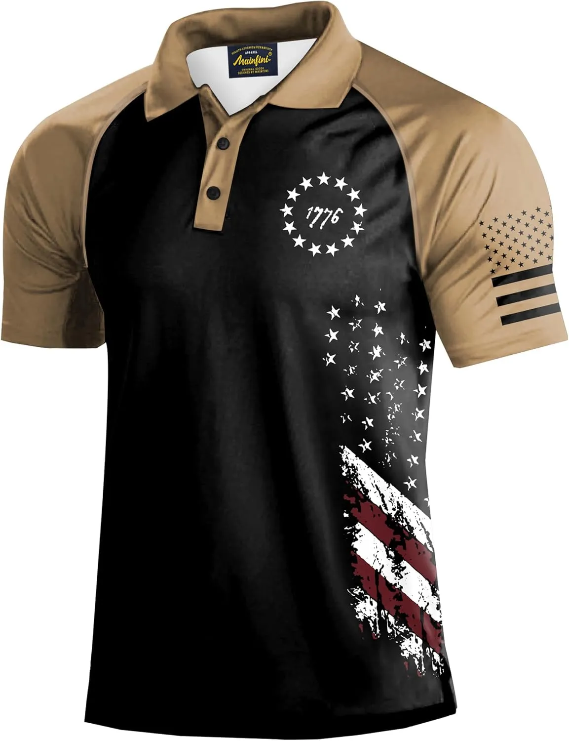 Mainfini Men's Short Sleeve Golf Shirt 1776 USA Flag Graphic Button Polo Shirt (S-3XL)