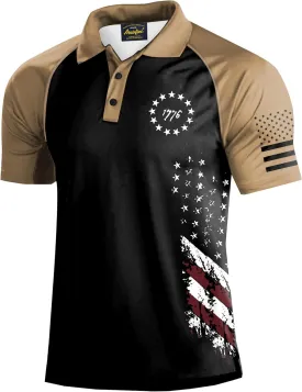 Mainfini Men's Short Sleeve Golf Shirt 1776 USA Flag Graphic Button Polo Shirt (S-3XL)