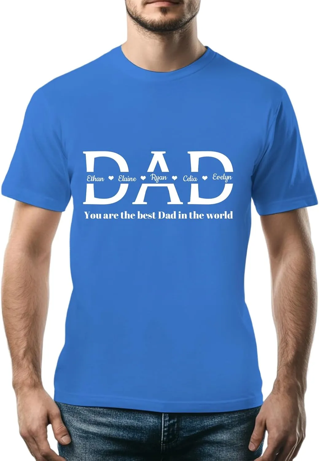 Personalized Fathers Day T-Shirt, Custom Best Gifts for Dad from Daughter Kids Wife, Customized Birthday Present