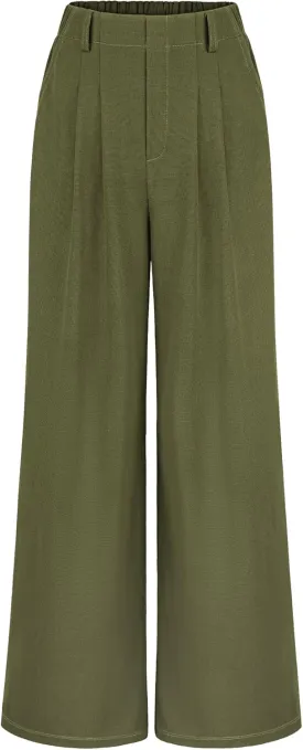 SeSe Code Women's Wide Leg Pants Elastic High Waisted Waffle Knit Casual Slacks Work Business Palazzo Trousers with Pockets