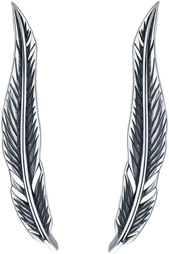 SLUYNZ 925 Sterling Silver Feather Crawler Earrings for Women Climber Earrings Cuff Earrings Wrap