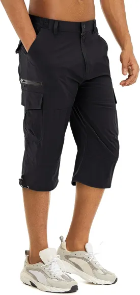 TACVASEN Men's Capri Pants 7 Pockets 3/4 Quick Dry Water Resistant Workout Hiking Summer Long Cargo Shorts Below Knee