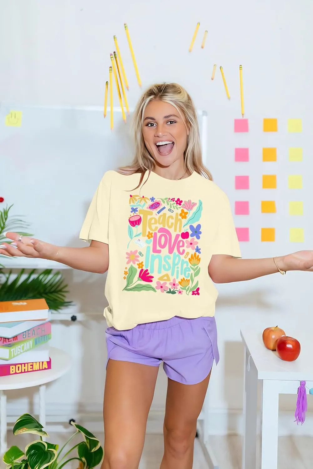 Teacher Shirt Women Teach Love Inspire Floral Graphic T-Shirt Teacher Life Shirts Last of School Tees Casual Short Sleeve Top