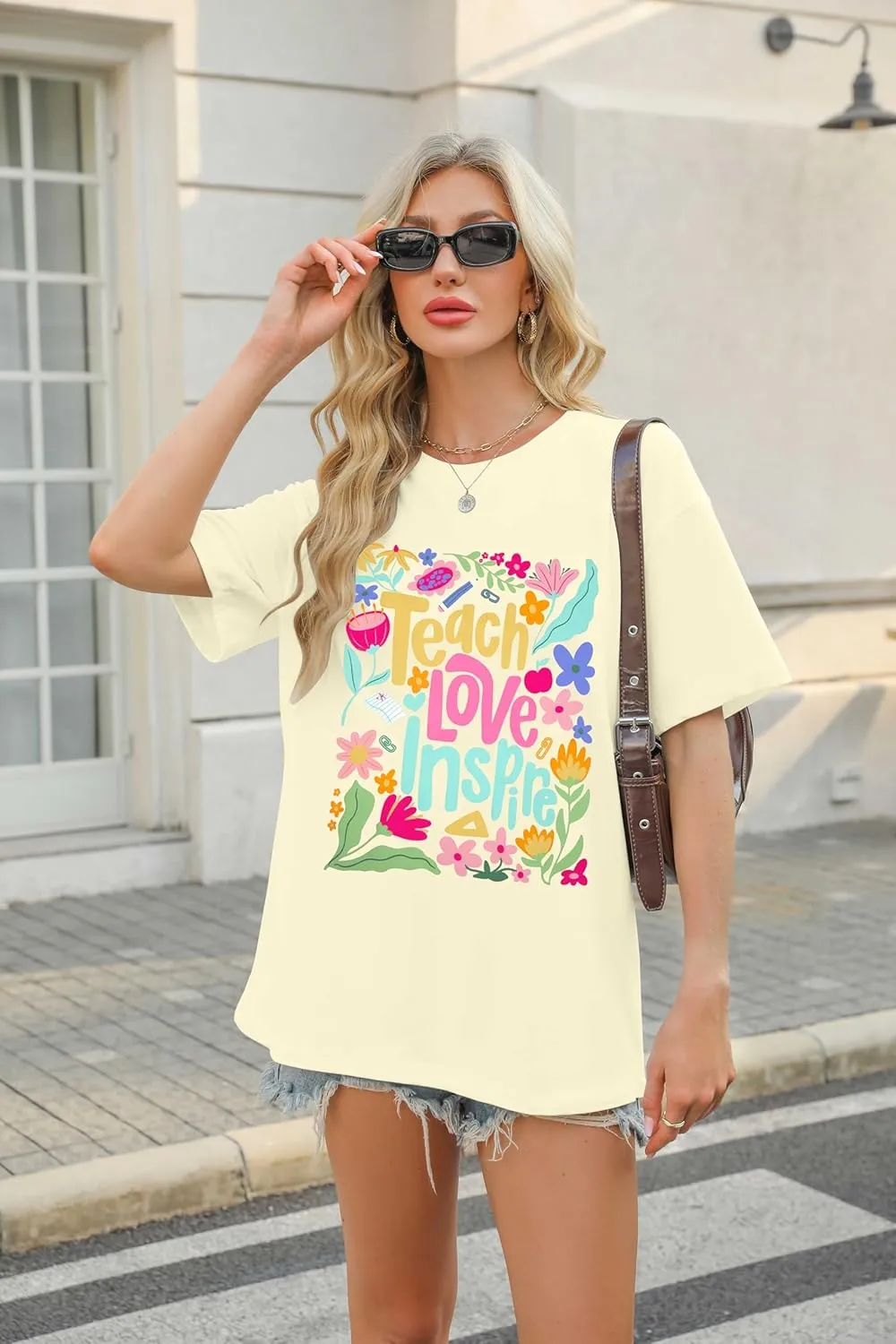 Teacher Shirt Women Teach Love Inspire Floral Graphic T-Shirt Teacher Life Shirts Last of School Tees Casual Short Sleeve Top