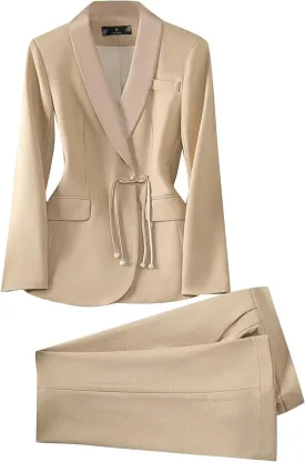 Women Elegant Pant Suit 2 Piece Set Office Ladies Female Business Work Wear Formal Blazer Jacket and Trouser