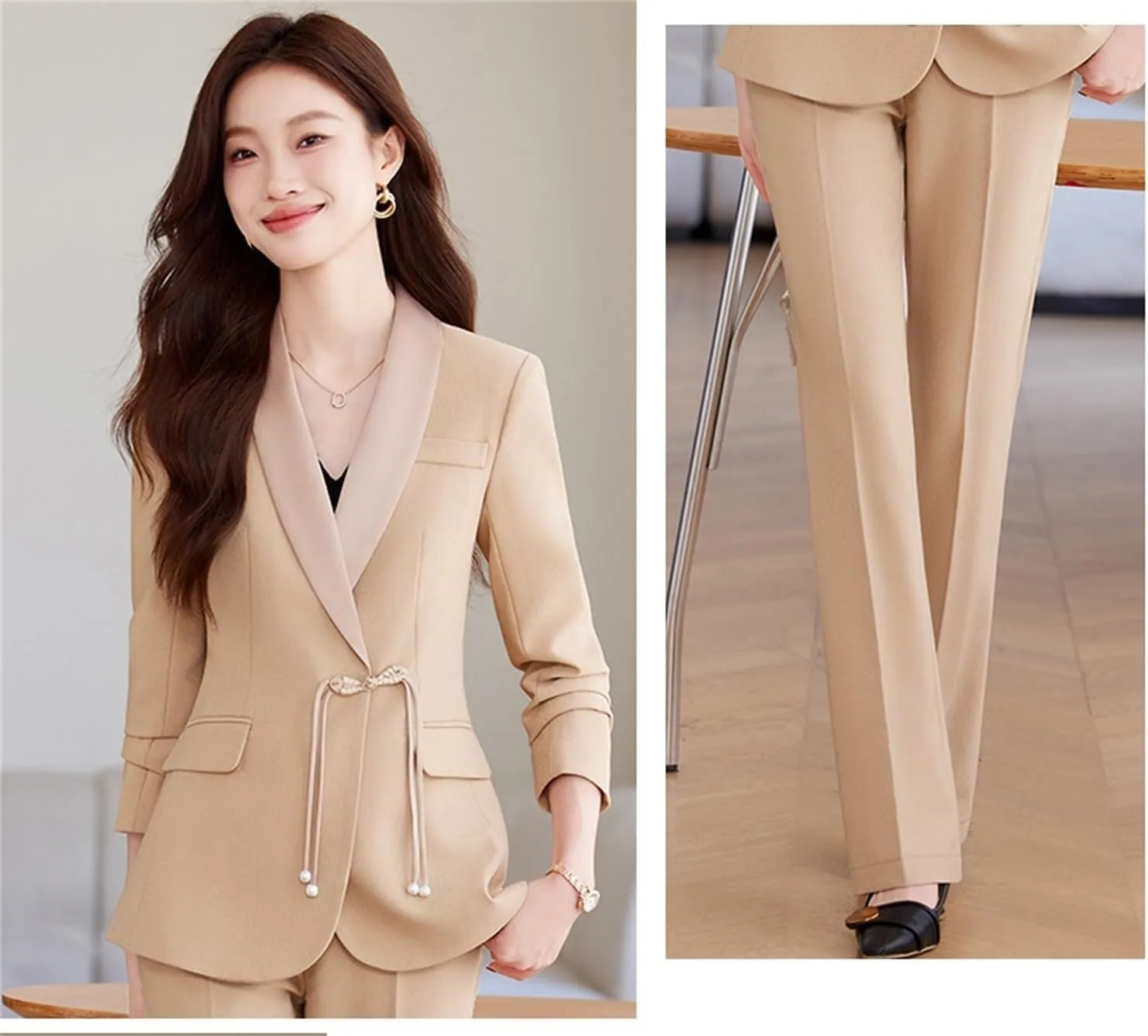 Women Elegant Pant Suit 2 Piece Set Office Ladies Female Business Work Wear Formal Blazer Jacket and Trouser