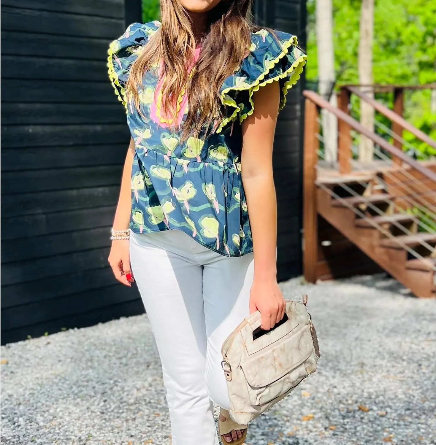 Women Y2k Boho Floral Cap Sleeve Peplum Blouses Front Button Down Ruffle Flowy Crop Top Summer Going Out