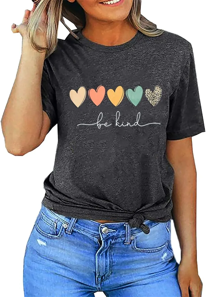 Womens Be Kind Tshirt Short Sleeve Kindness Shirts Inspirational Graphic Tee Tops Positive Sayings Teacher Shirt