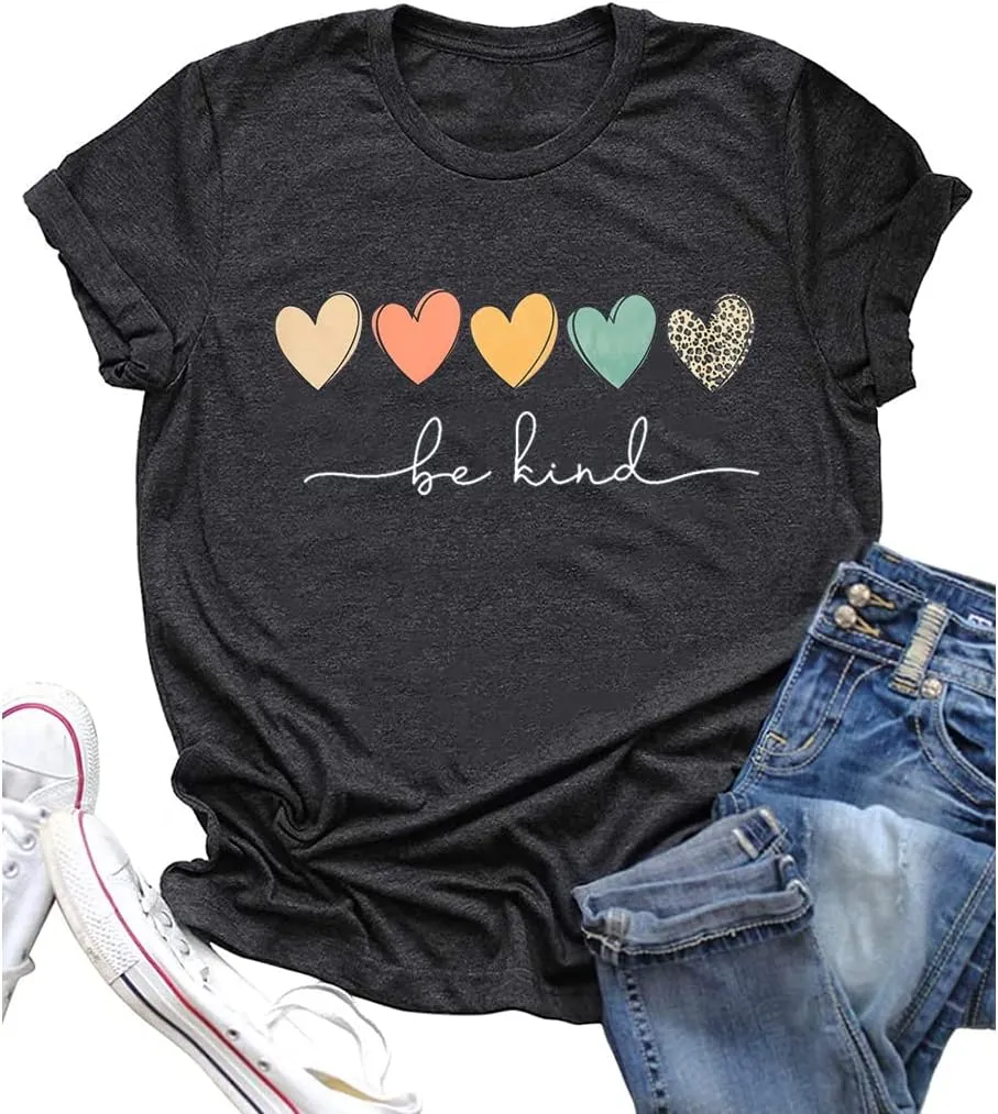 Womens Be Kind Tshirt Short Sleeve Kindness Shirts Inspirational Graphic Tee Tops Positive Sayings Teacher Shirt