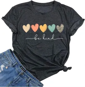 Womens Be Kind Tshirt Short Sleeve Kindness Shirts Inspirational Graphic Tee Tops Positive Sayings Teacher Shirt