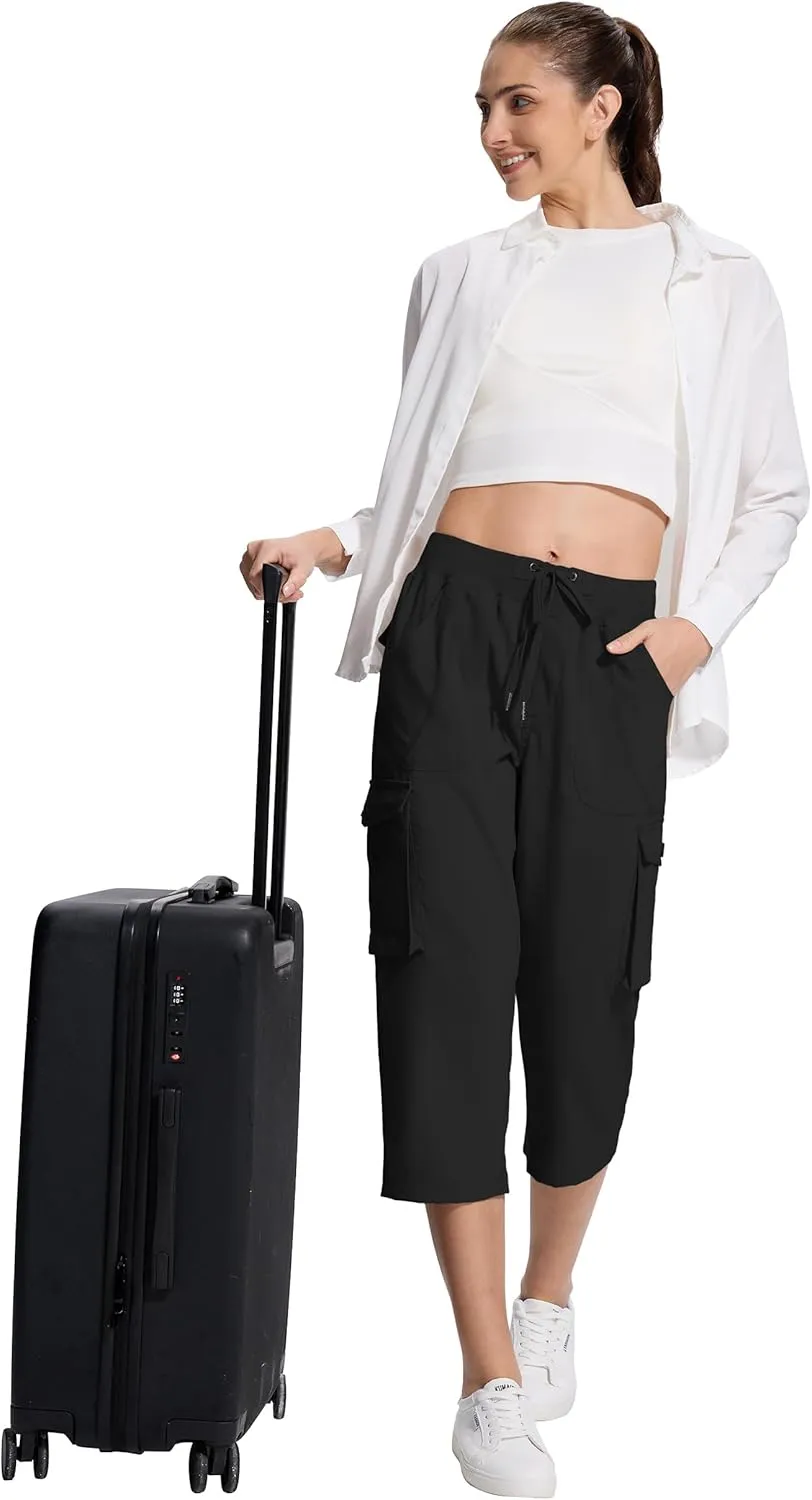 Womens Cargo Capri Pants with 6 Pockets Lightweight Stretch Hiking Casual Summer Pant for Women Travel Outdoor