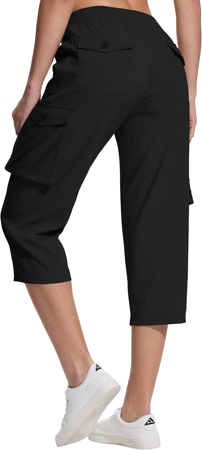 Womens Cargo Capri Pants with 6 Pockets Lightweight Stretch Hiking Casual Summer Pant for Women Travel Outdoor