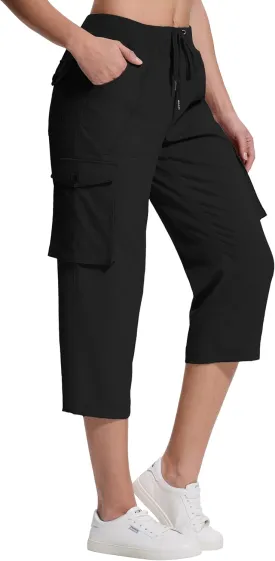 Womens Cargo Capri Pants with 6 Pockets Lightweight Stretch Hiking Casual Summer Pant for Women Travel Outdoor
