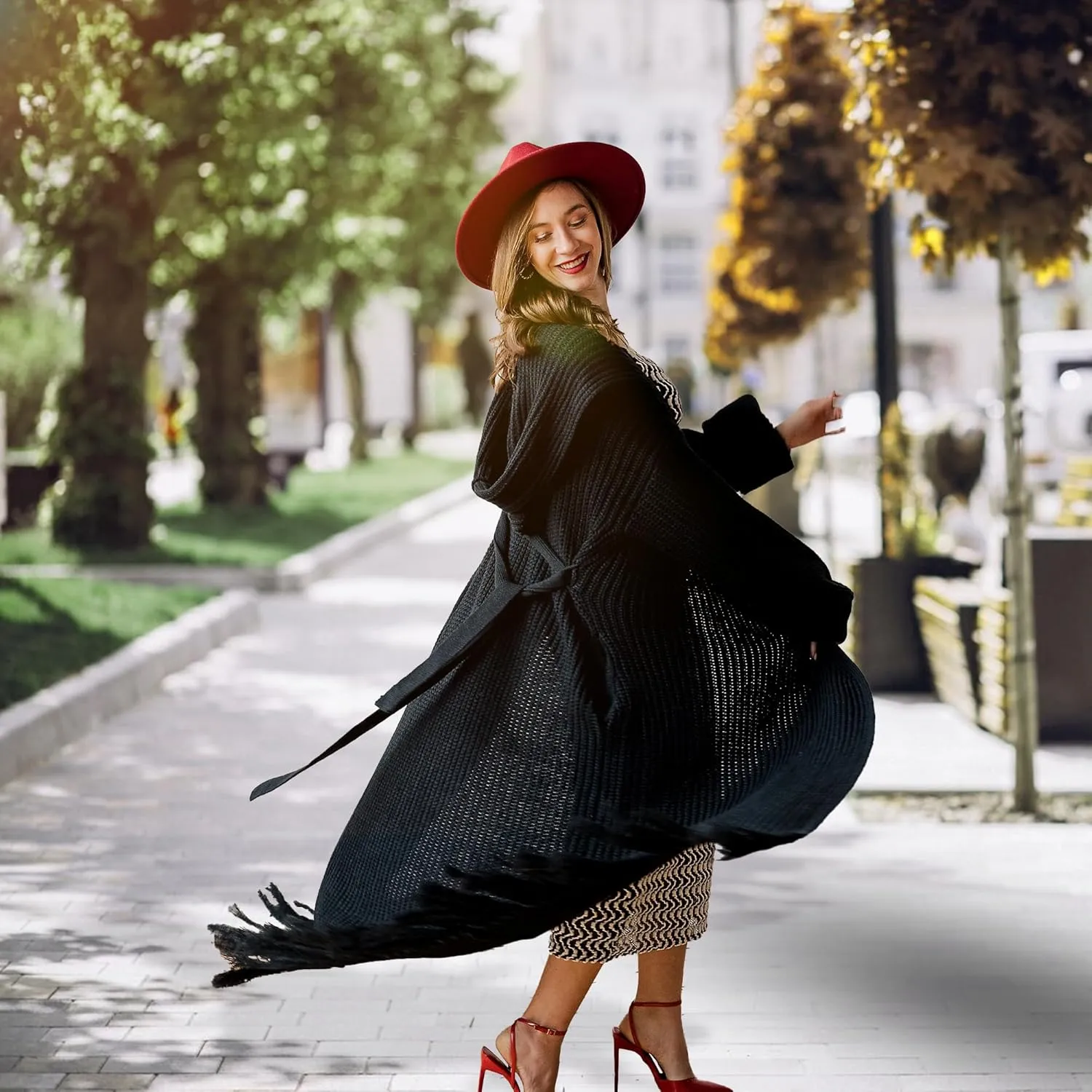 Women's Floor Length Open Front Knit Cardigan Dress - Long Sleeve Maxi Dress - Cardigan for Women