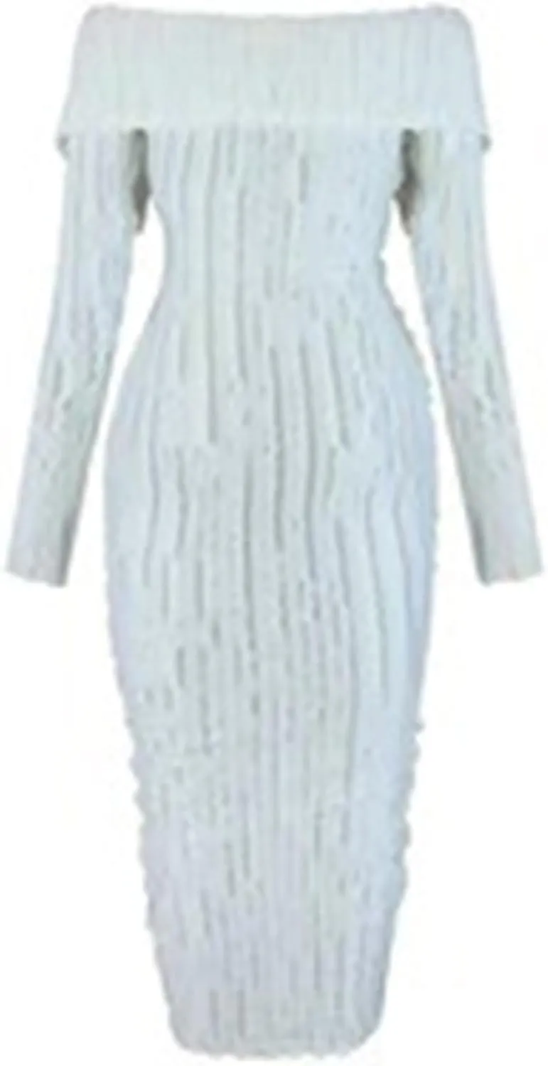 Women's Sexy Off Shoulder Dress 2024 Elegant Long Sleeve Button Down Split Ruffle Bodycon Midi Dresses Clubwear