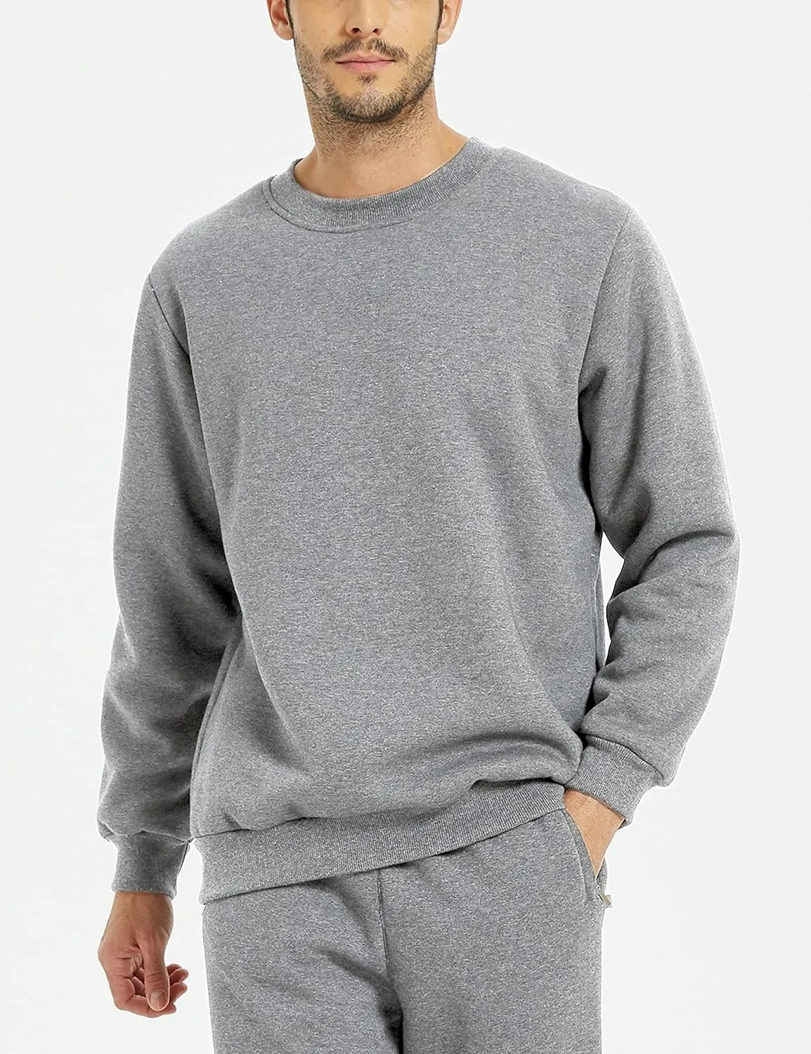 Yeokou Men's Fleece Sweatshirt Sherpa Lined Crewneck Basic Winter Thick Pullover Tops