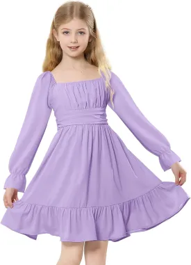Zando Girls Dresses Long Sleeve Junior Dresses Back Tie Spring Dress for Girls 6-16 Years