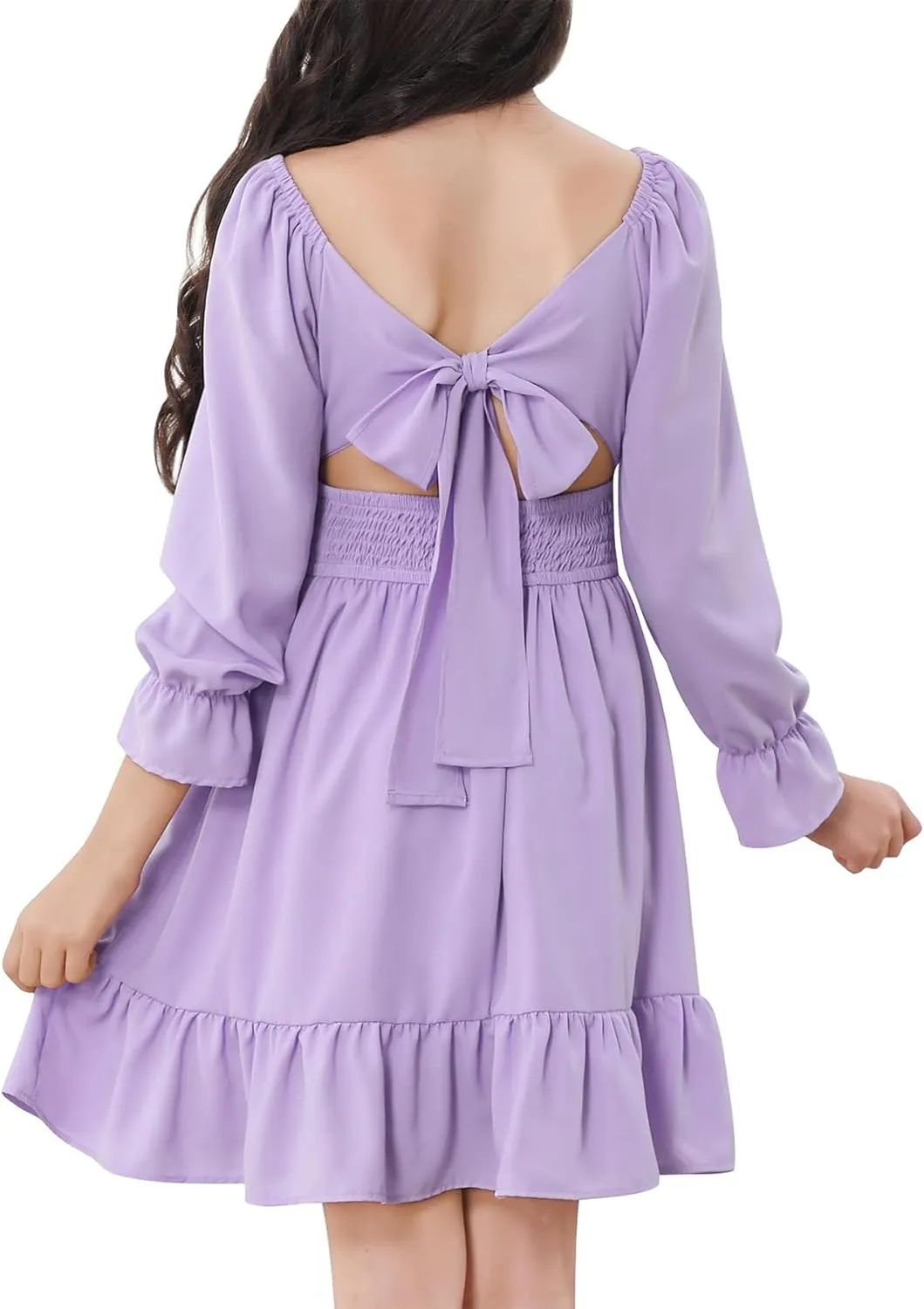 Zando Girls Dresses Long Sleeve Junior Dresses Back Tie Spring Dress for Girls 6-16 Years